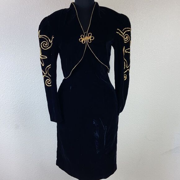Vintage Karen Lucas For Niki ILGWU Made In USA Velvet Woman Dress Size 12 - Picture 2 of 16